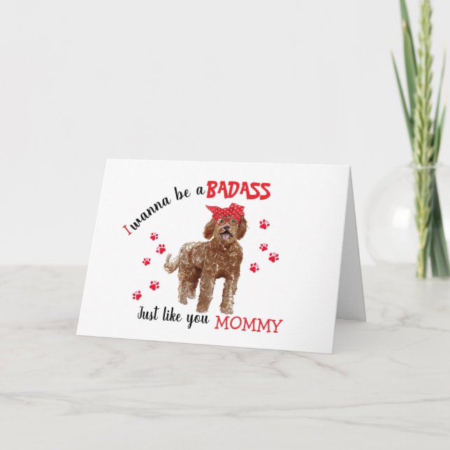 Lycklig Mors dag Badass från Labradoodle Hund Kort (Framsida)