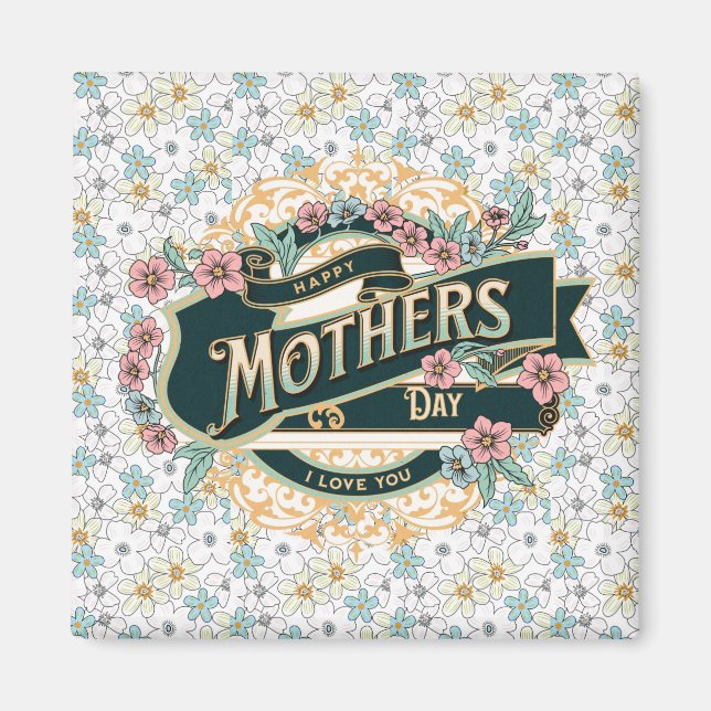 Lycklig Mors dag Blommigt Blommor Magnet (Framsidan)