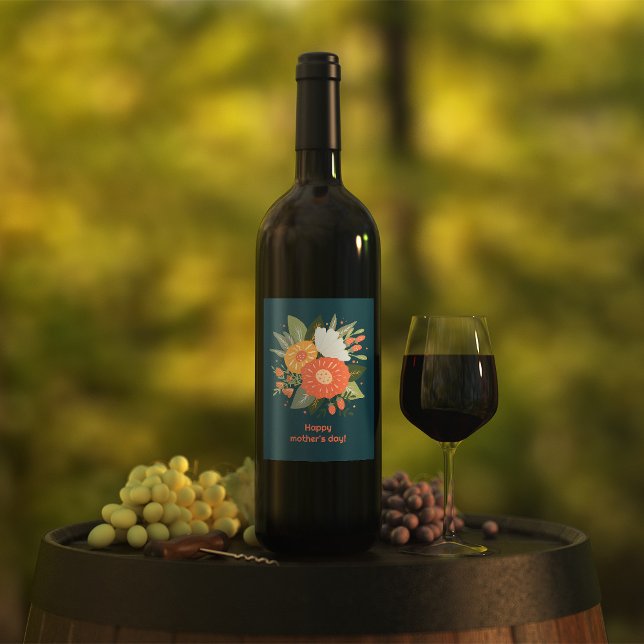 Lycklig mors dag blommigt bouquet vinflaska etikett (Skapare uppladdad)