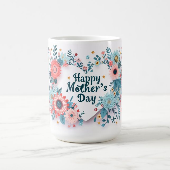 Lycklig Mors dag Blommigt Heart Kaffemugg (Center)