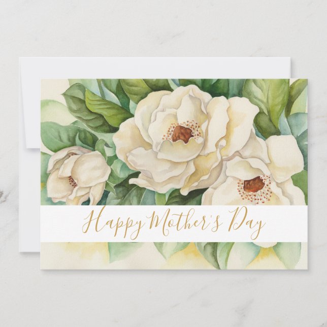Lycklig Mors dag Blommigt Magnolia Guld Julkort (Framsida)