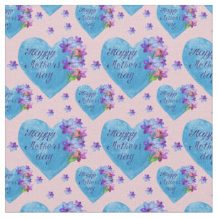 Lycklig Mors dag Blue Hearts Blommigt på Rosa Tyg