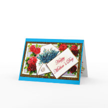 Lycklig Mors dag Blue Vintage Blommigt Hälsning
