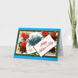 Lycklig Mors dag Blue Vintage Blommigt Hälsning Kort