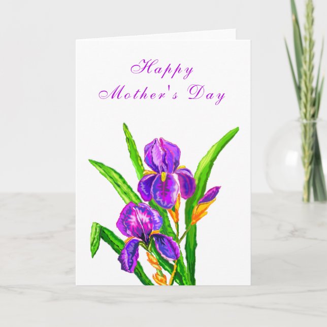 Lycklig Mors dag Card Lila Irises Flowers Kort (Framsida)