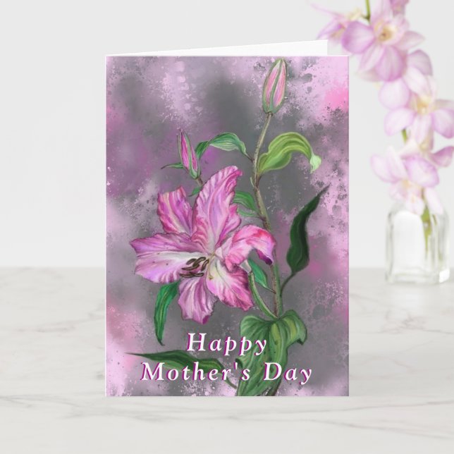 Lycklig Mors dag Card Lila Rosa Lily Flowers   Kort (Orkide)