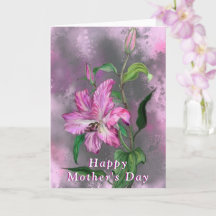 Lycklig Mors dag Card Lila Rosa Lily Flowers  