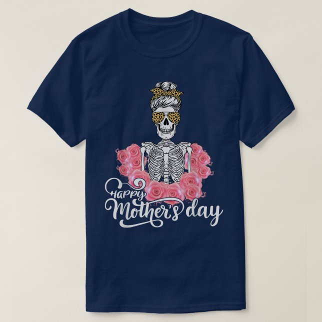Lycklig Mors dag Coola Leopard Bun Hair Skeleton  T Shirt (Design framsida)