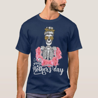 Lycklig Mors dag Coola Leopard Bun Hair Skeleton  T Shirt