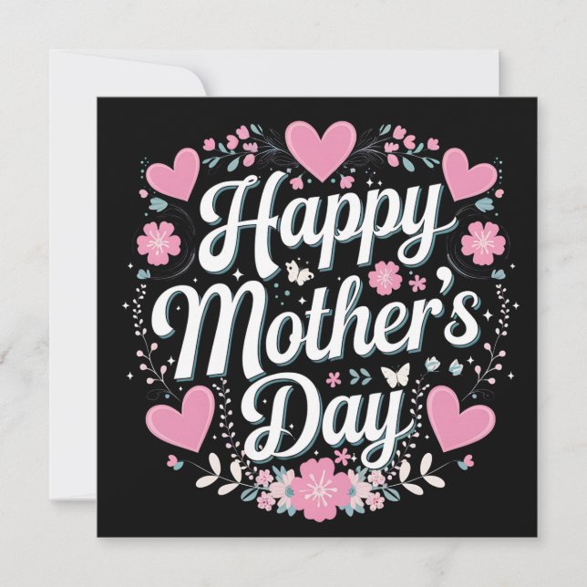 Lycklig Mors dag Cute Blommigt Mamma Grandma Inbjudningar (Framsida)