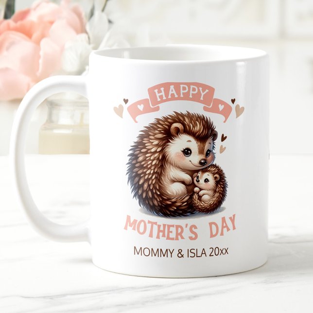 Lycklig Mors dag Cute Hedgehog Namn Text Kaffemugg (Happy Mother's Day Cute Hedgehog Name Text Coffee Mug)
