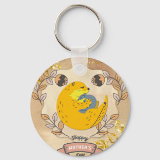 Lycklig Mors dag Cute Otter och Baby Blommigt Nyckelring