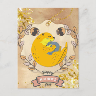 Lycklig Mors dag Cute Otter och Baby Blommigt Vykort