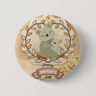 Lycklig Mors dag Cute Roligt Koala Bear och Baby Knapp