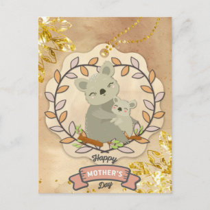 Lycklig Mors dag Cute Roligt Koala Bear och Baby Vykort
