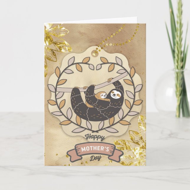 Lycklig Mors dag Cute Roligt Koala Sloth och Baby Kort (Framsida)