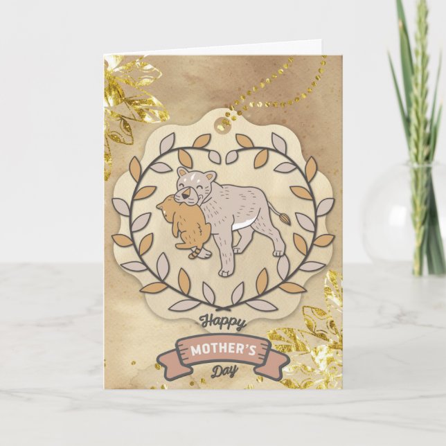Lycklig Mors dag Cute Roligt Lejona och Kopp Kort (Framsida)