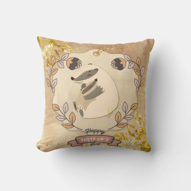 Lycklig Mors dag Cute Roligt Raccoon Kudde (Framsida)