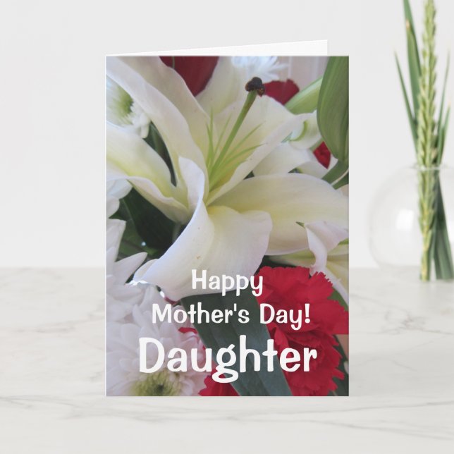 Lycklig-Mors dag-Daughit-White Lily Blommigt Kort (Framsida)