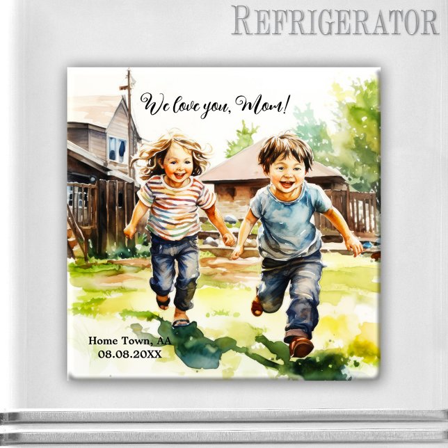 Lycklig Mors dag Ditt foto-Magnet Magnet (We love you Mom Mother's Day photo magnet - keepsake birthday gift - grandma - watercolor)
