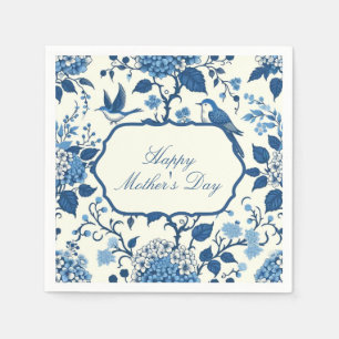 Lycklig Mors dag Elegant Blue Chinoiserie Blommigt Pappersservett