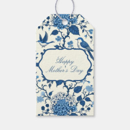 Lycklig Mors dag Elegant Blue Chinoiserie Blommigt Presentetikett