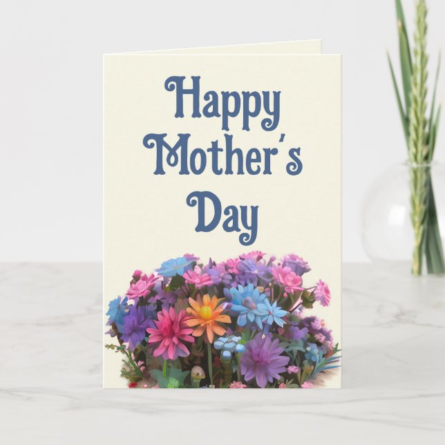 Lycklig Mors dag färgad blomma arrangemang Tack Kort (Framsida)