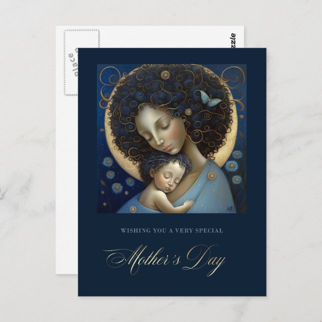 Lycklig Mors dag. Färgning av mor och barn Vykort (Fram/baksida)