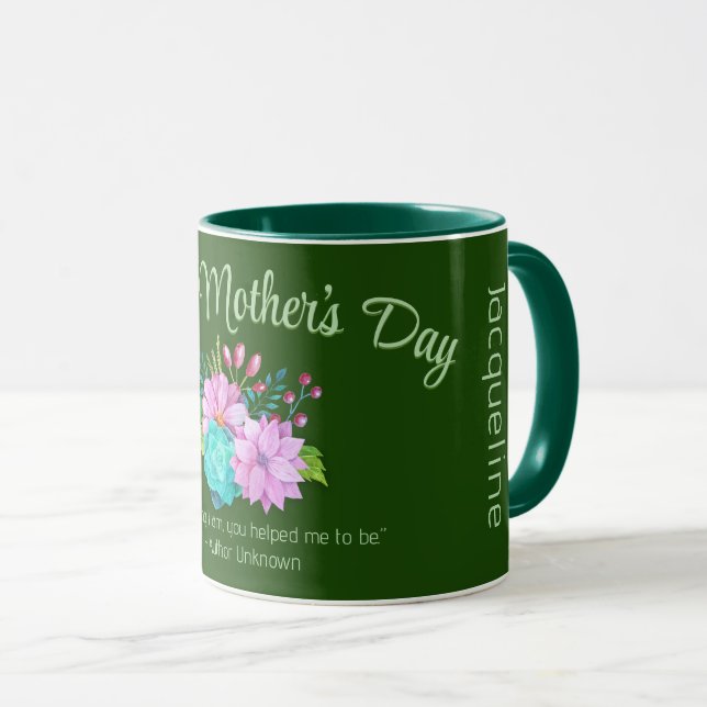 Lycklig Mors dag Flowers och GRÖNT TEXT på GRÖNT Mugg (Framsida höger)
