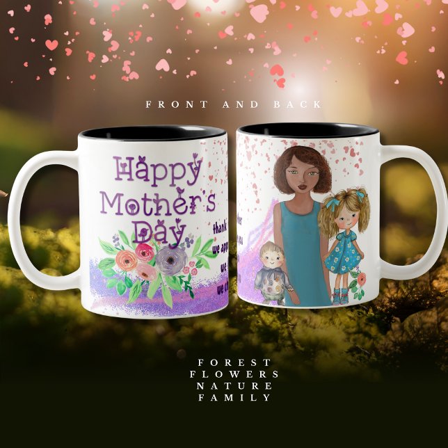 LYCKLIG MORS DAG från barn Två-Tonad Mugg (HAPPY MOTHER'S DAY from kids Two-Tone Coffee Mug)