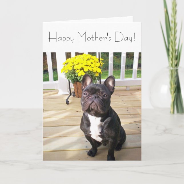Lycklig Mors dag Fransk Bulldog w/Flowers Card Kort (Framsida)