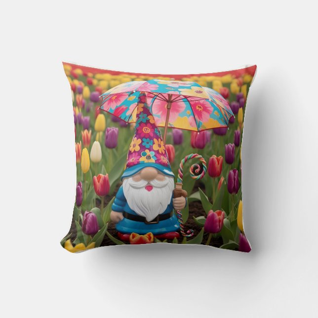Lycklig Mors dag: Gnome i Tulip Fält Kudde (Framsida)