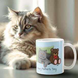 Lycklig Mors dag Grått Cat Kaffemugg