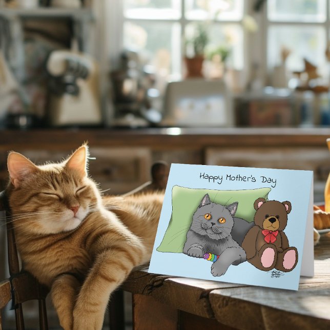 Lycklig Mors dag Grått Cat Kort (Skapare uppladdad)