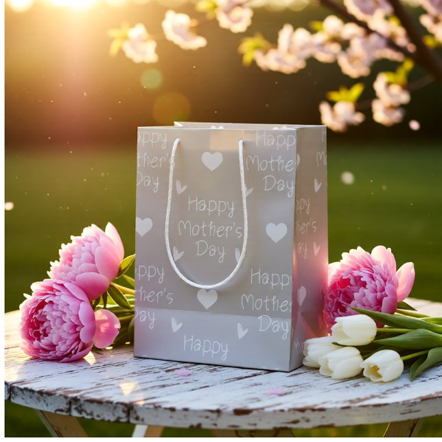 Lycklig Mors dag grått-skript (Happy Mother's Day Elegant Grey Script Medium Gift Bag)