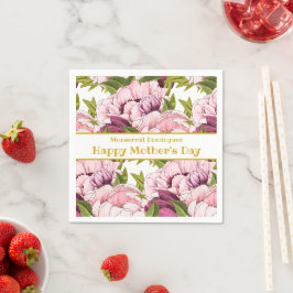 Lycklig Mors dag Guld Namn Rosa Peony Blommigt Pappersservett