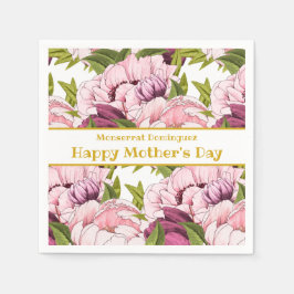 Lycklig Mors dag Guld Namn Rosa Peony Blommigt Pappersservett