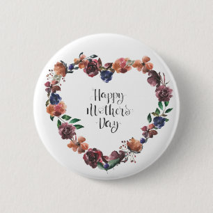 Lycklig Mors dag Heart Blommigt Flowers Script Knapp