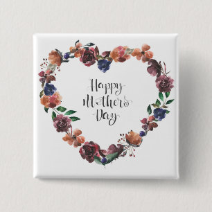 Lycklig Mors dag Heart Blommigt Flowers Script Knapp