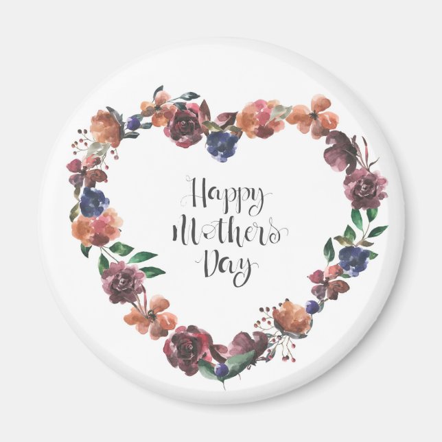 Lycklig Mors dag Heart Blommigt Flowers Script Magnet (Framsidan)