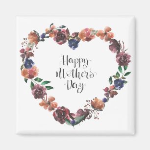Lycklig Mors dag Heart Blommigt Flowers Script Magnet