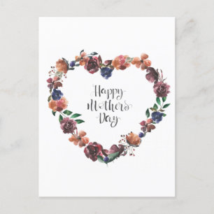 Lycklig Mors dag Heart Blommigt Flowers Script Vykort