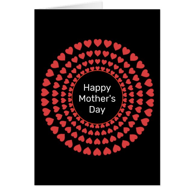 Lycklig Mors dag Heart Circle Mandala på Black Hälsningskort (Framsidan)