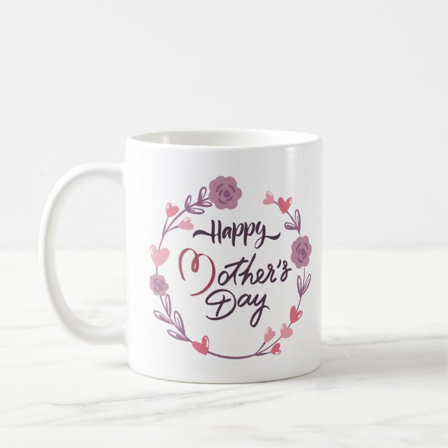Lycklig Mors dag Hearts Blommigt Utandning Bouquet Kaffemugg (Vänster)