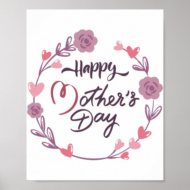 Lycklig Mors dag Hearts Blommigt Utandning Bouquet Poster (Framsidan)