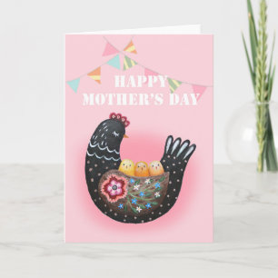 Lycklig Mors dag Hen Chicken mor av tre Kort