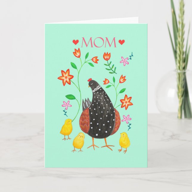 Lycklig Mors dag Hen med tre chickar mamma kärlek Kort (Framsida)