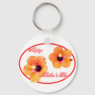 Lycklig Mors dag Hibiscus Transp Red Oval jGibne Nyckelring