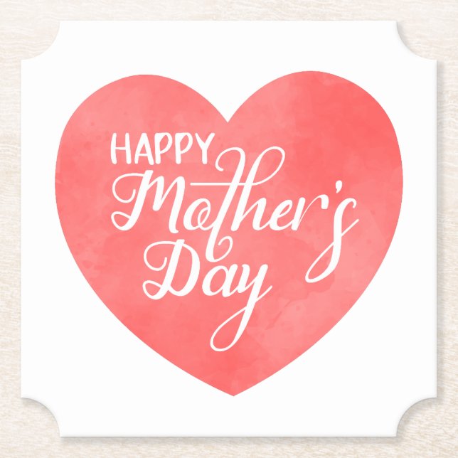 Lycklig mors dag i rosa hjärta, vattenfärgshjärta underlägg papper (Framsida)