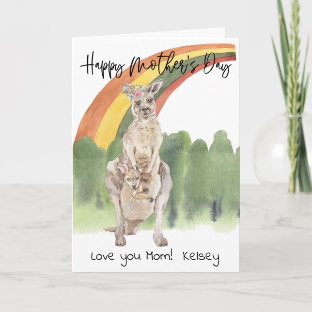 Lycklig Mors dag Kangaroo Mamma och Baby Kort (Framsida)